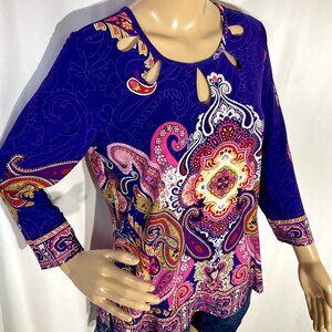 CSC Studios Size Petite Med Purple Boho Tunic with Neckline Cutouts